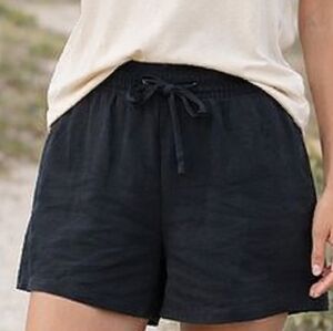 Garnet Hill Linen Drawstring Blue Shorts Large Coastal